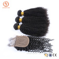 Wholesale 7A stock 4"*4" kinky curly closure bleach knots peruvian virgin hair bundle with closure